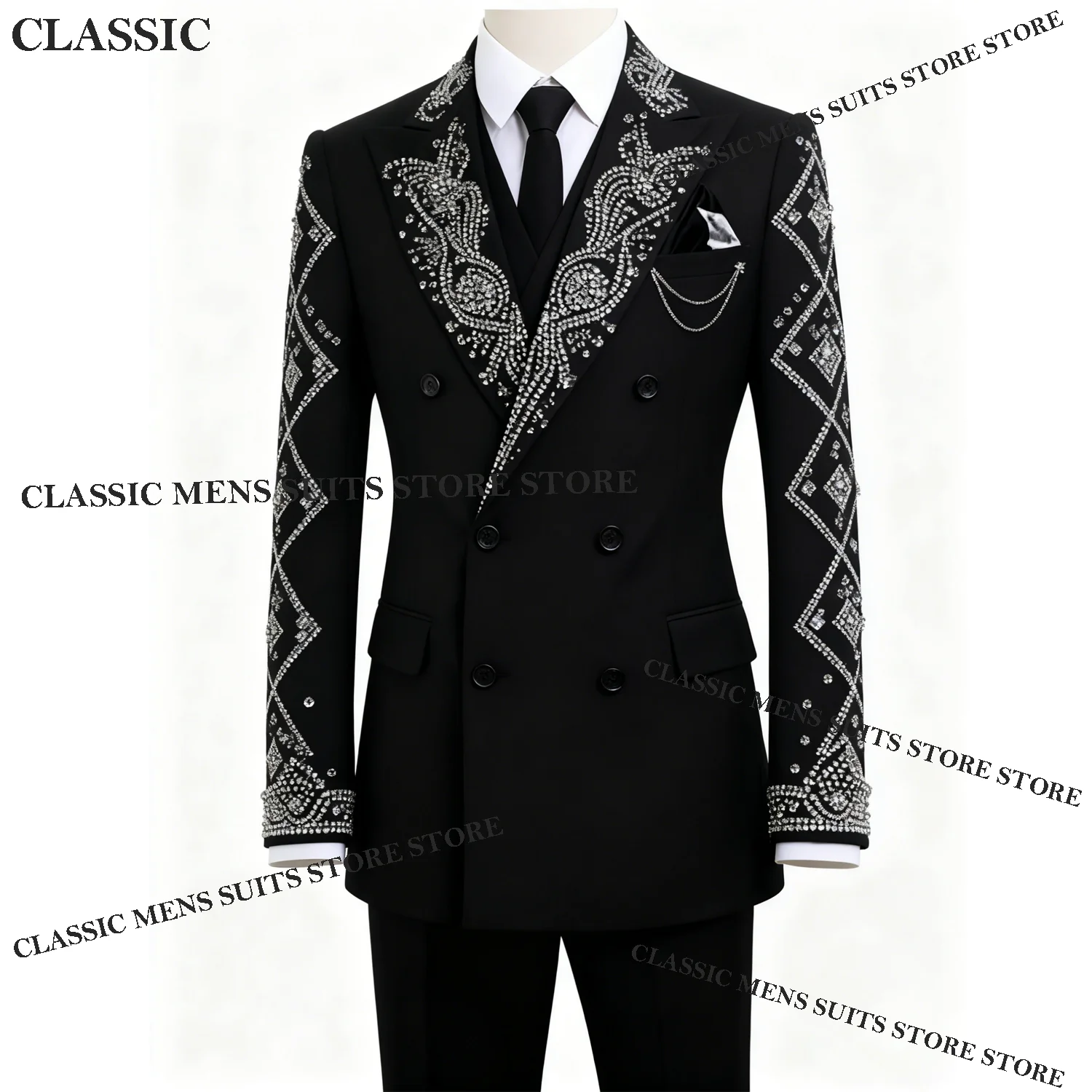 

Glitter Metallic Jewelry Ornament Tuxedo Men Customized Suits 2 Piece Wedding Groom Male Prom Blazer Slim Party Ternos Completo
