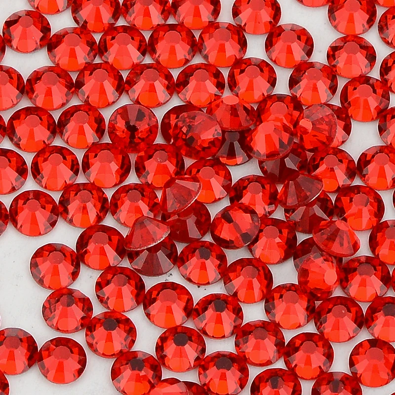 SS3-SS30 Red Glass Flat Back Rhinestone Rose Glitter Round Glue On Gemstones Non Hotfix Stones for Nail Art Fabric Decoration