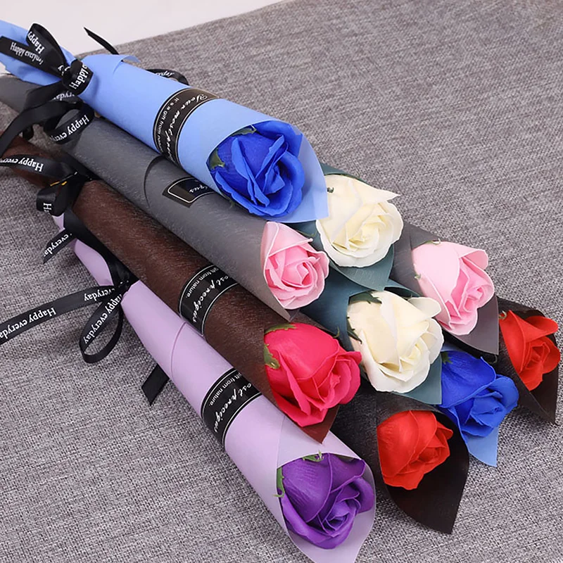 5Pcs 35cm Artificial Flowers Soap Rose Bouquet Fake Flowers Plants Wedding Birthday Festival Party Home Table Decoration Gifts