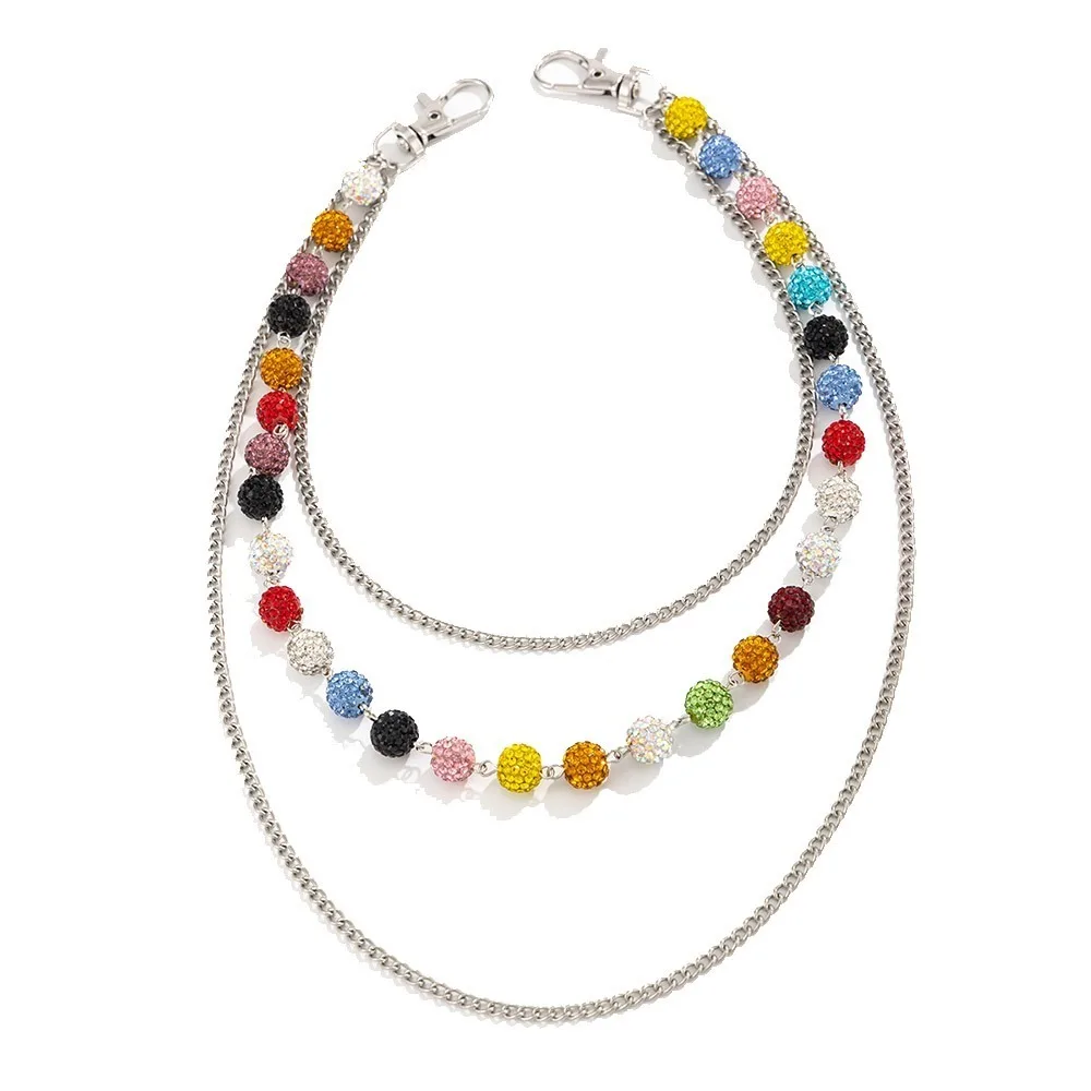 Retro Jeans Chain Colorful Rhinestone Bead Waist Chain Gothic Zinc Alloy Punk Belt Chain Bag Chain Beads Pants Chain Male