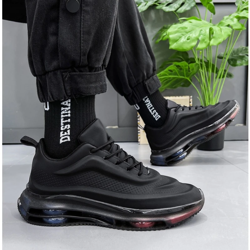 

New Leather Men's Large-sized Round-toed Thick-soled Soft-soled Rebound Shock-absorbing Niche Style Casual Sports Running Shoes