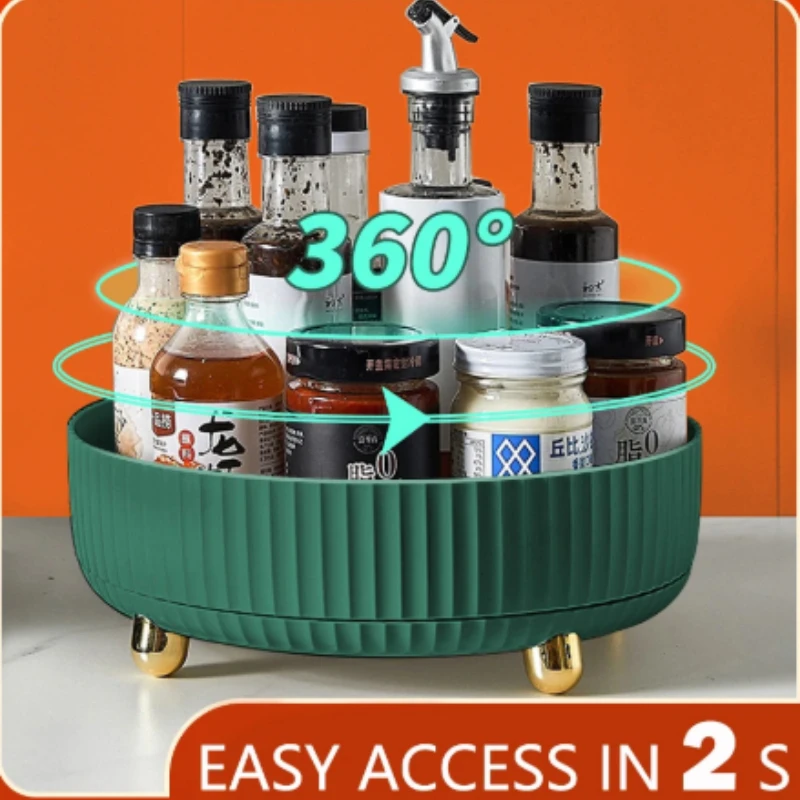 

360 Rotation Non-Skid Spice Rack Pantry Cabinet Turntable with Wide Base Storage Bin Rotating Organizer for Kitchen Seasoning