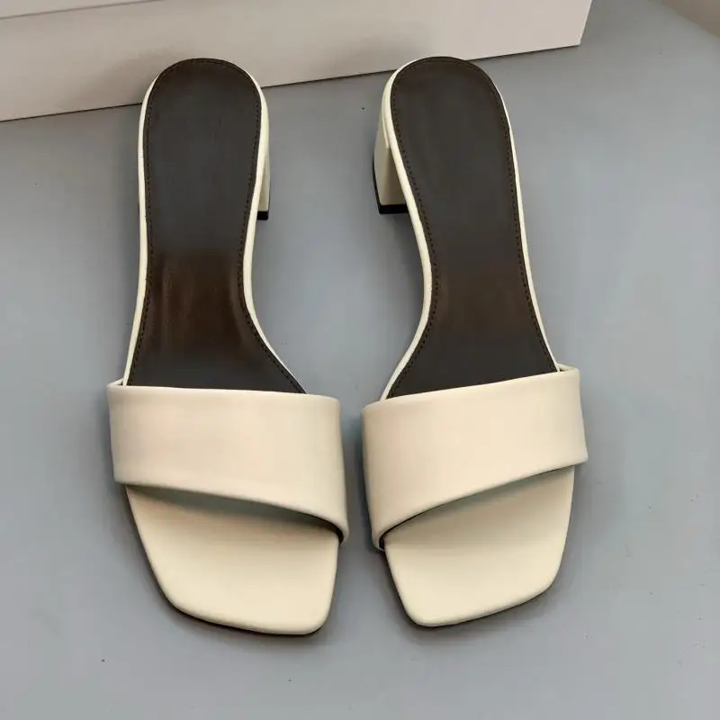

Dave&di Minimalist British Leather Square Toe Thick Heel Fashion Cool Slippers For Woman Slippers Shoes For Woman Women's Sandal