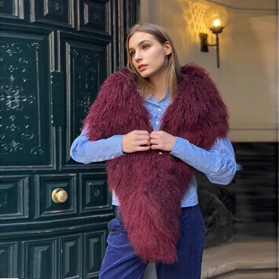 여성 겨울 따뜻한 티베트 양털 스카프 롱 내추럴 퍼 액세서리 푹신하고 부드러운 숄 신상품 정품 퍼 스카프