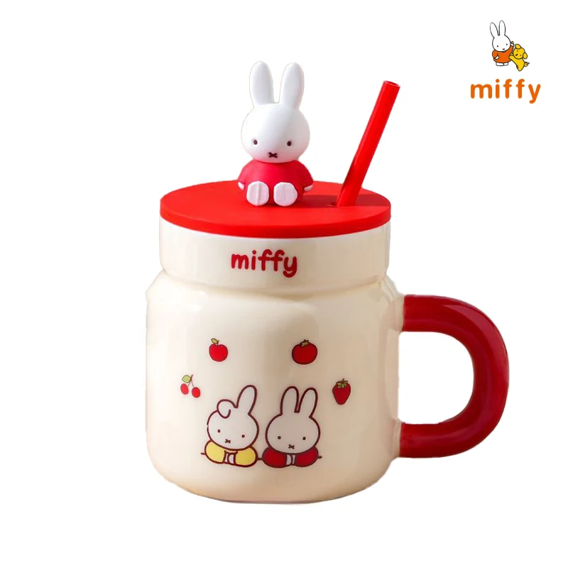 

Kawaii Miffy Ceramic Straw Cup Cartoon 550ml Multi Color High Quality Mug Dopamine Office Workers Coffee Cup Perfect Girls Gifts