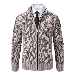 Mens Thickened Cardigan Full Zipper Fleeced Sweaters Knit Jackets Hooded Sweater Coat Autumn Winter Padded Clothes