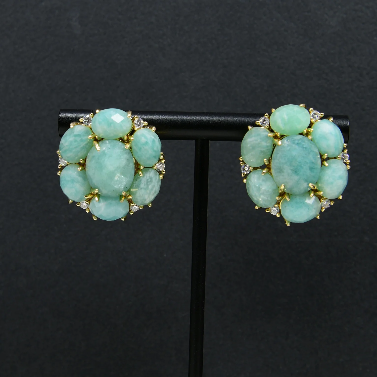 G-G Natural Amazonite  Blue Crystal Cubic Zirconia Flower Shape Earring -Jewerly Gift