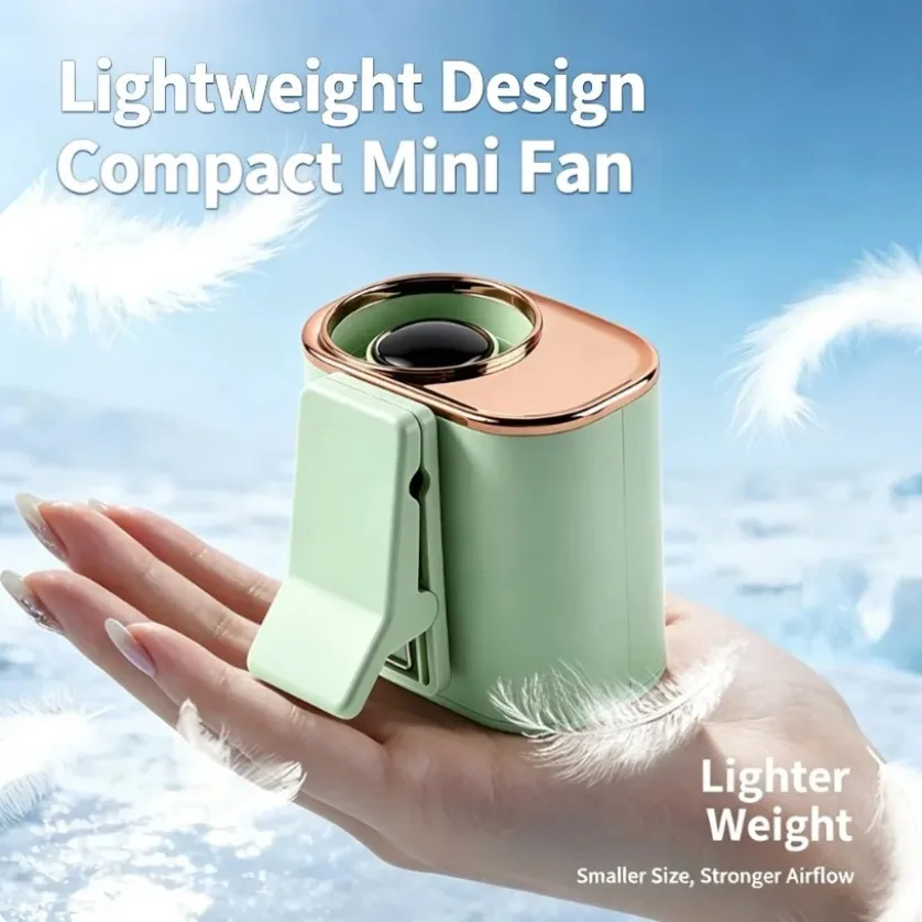 mini-ventilador-portatil-com-clip-de-cintura-199-velocidades-motor-sem-escovas-display-digital-360-°-luminaria-portatil-recarregavel-tipo-c-rotativa-laranja