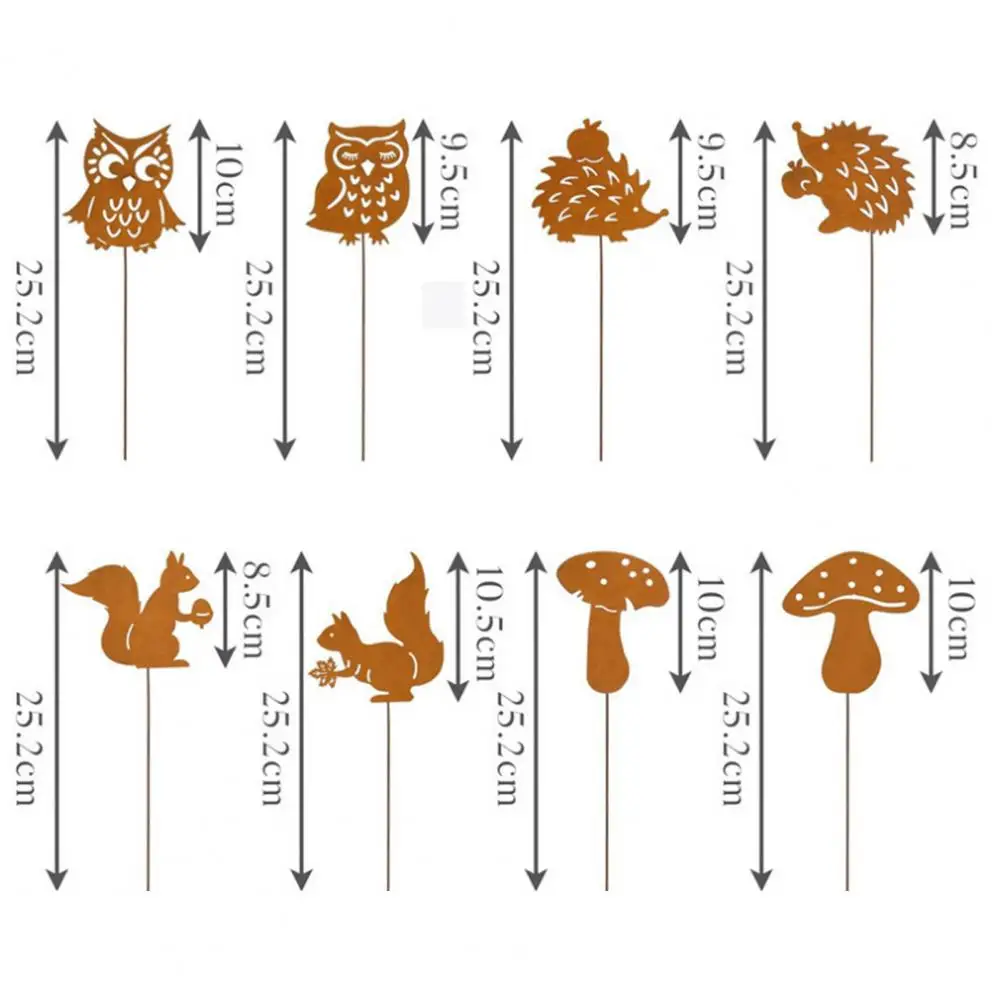 Stake Garden Decor Retro Design Plant Stake Iron Hedgehog Garden Stakes Silhouette Planter Inserts Owl Squirrel for Bonsai