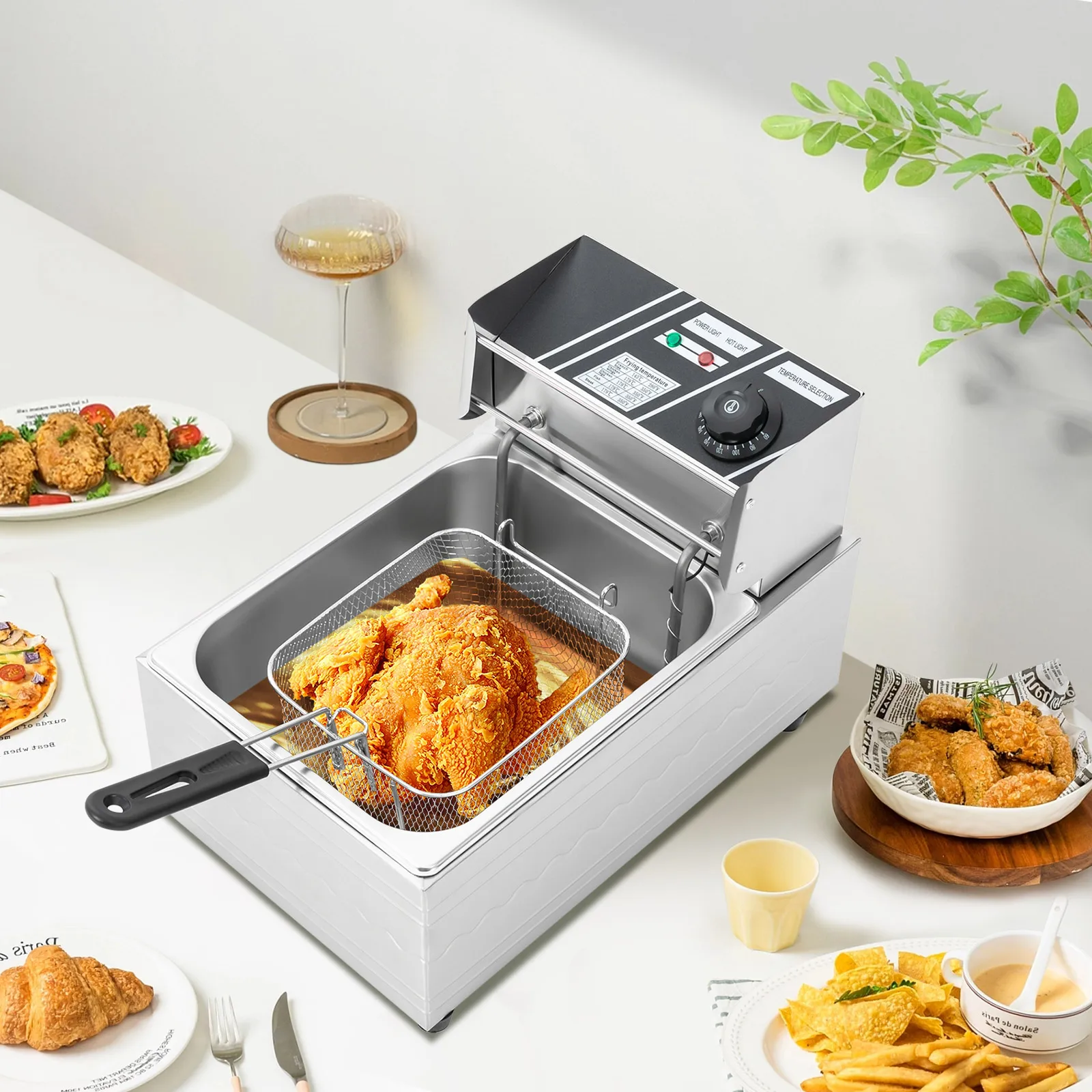 Freidora Eléctrica Comercial de Acero Inoxidable con Cesta para Restaurante, Tienda de Comida Rápida, Cocina Casera, Máquina para Churros