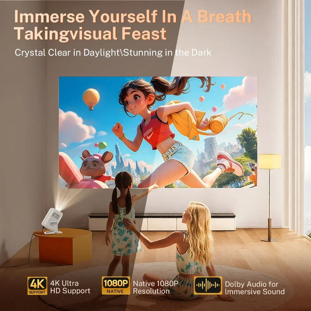 LynCast التركيز التلقائي 4K HD 1920*1080P 500ANSI جهاز عرض محمول أندرويد 11 BT5.4 بنيت 5 واط مكبر صوت هاي فاي للمسرح المنزلي جديد HY300