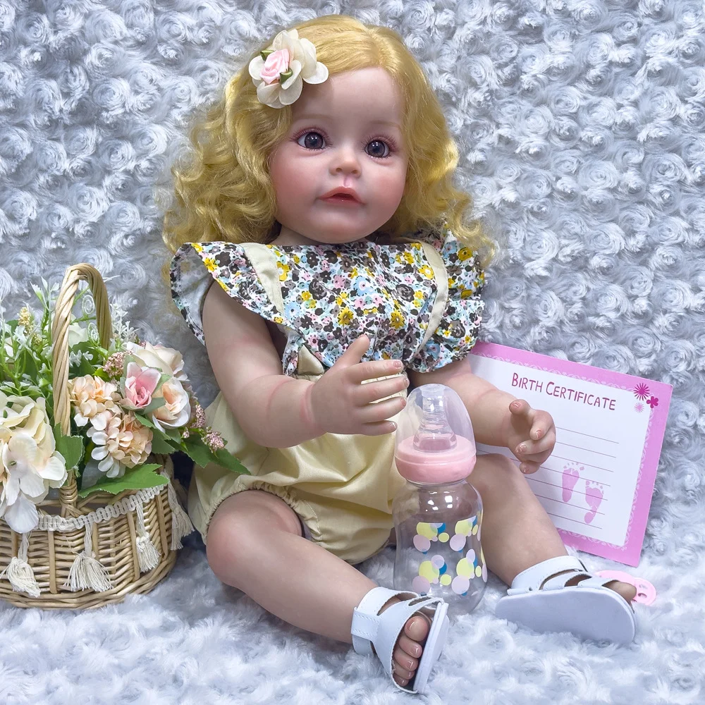 Zachte vinyl herboren pop met grote ogen en lang haar 55 cm realistische babypop met badfunctie en speelhuisspeelgoed W-2163B