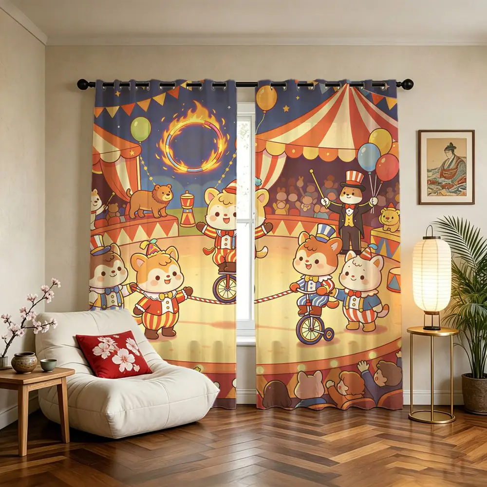 Circus Shiba Digital Print Curtains 2 Panels Light Blocking Rate 85% Printed Darkening Decoration Curtains Carnival Window Decor