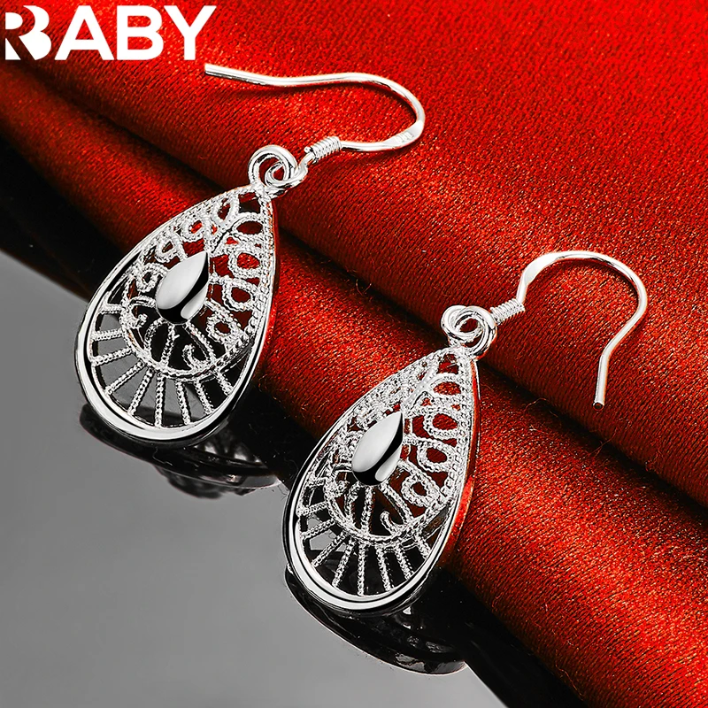 

URBABY 925 Sterling Silver Earring Hollow Water Drop Earrings For Women Wedding Engagement Party Fashion Jewelry Gift