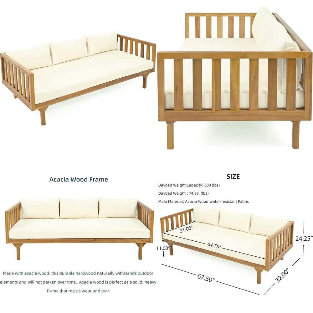 

Уличная кушетка из массива акации, 3-местная, с водостойкими подушками, для патио, двора, сада