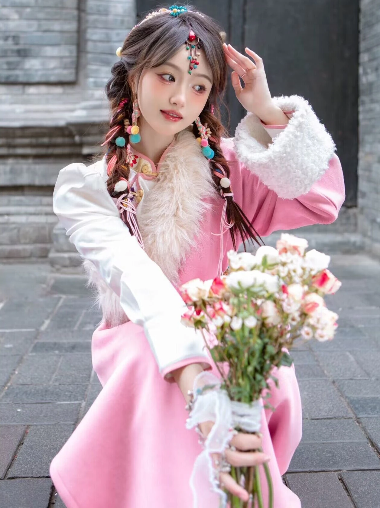 

Модный тибетский женский национальный костюм сине-розового цвета для фотосессий, путешествий и повседневной носки, этническая мода, летняя новинка