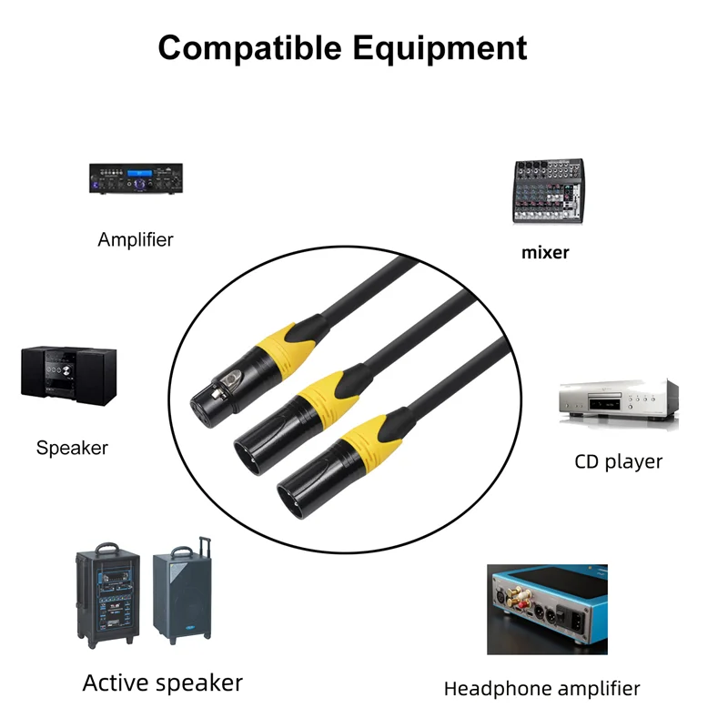 XLR-splitterkabel, 3-pins XLR-vrouwtje naar dubbele XLR-mannelijke audiokabel Y-kabel gebalanceerde microfoonsplittersnoer audio-adapter