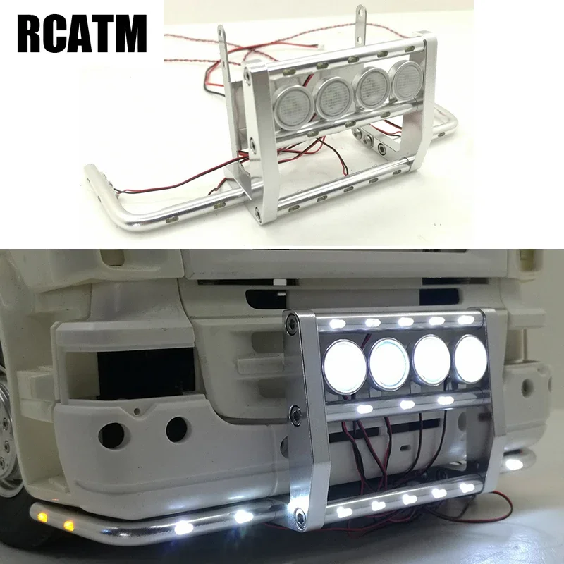 CNC Aluminum Alloy Front Bumper With LED Light For 1/14 Tamiya RC Truck Scania R620 56323 R730