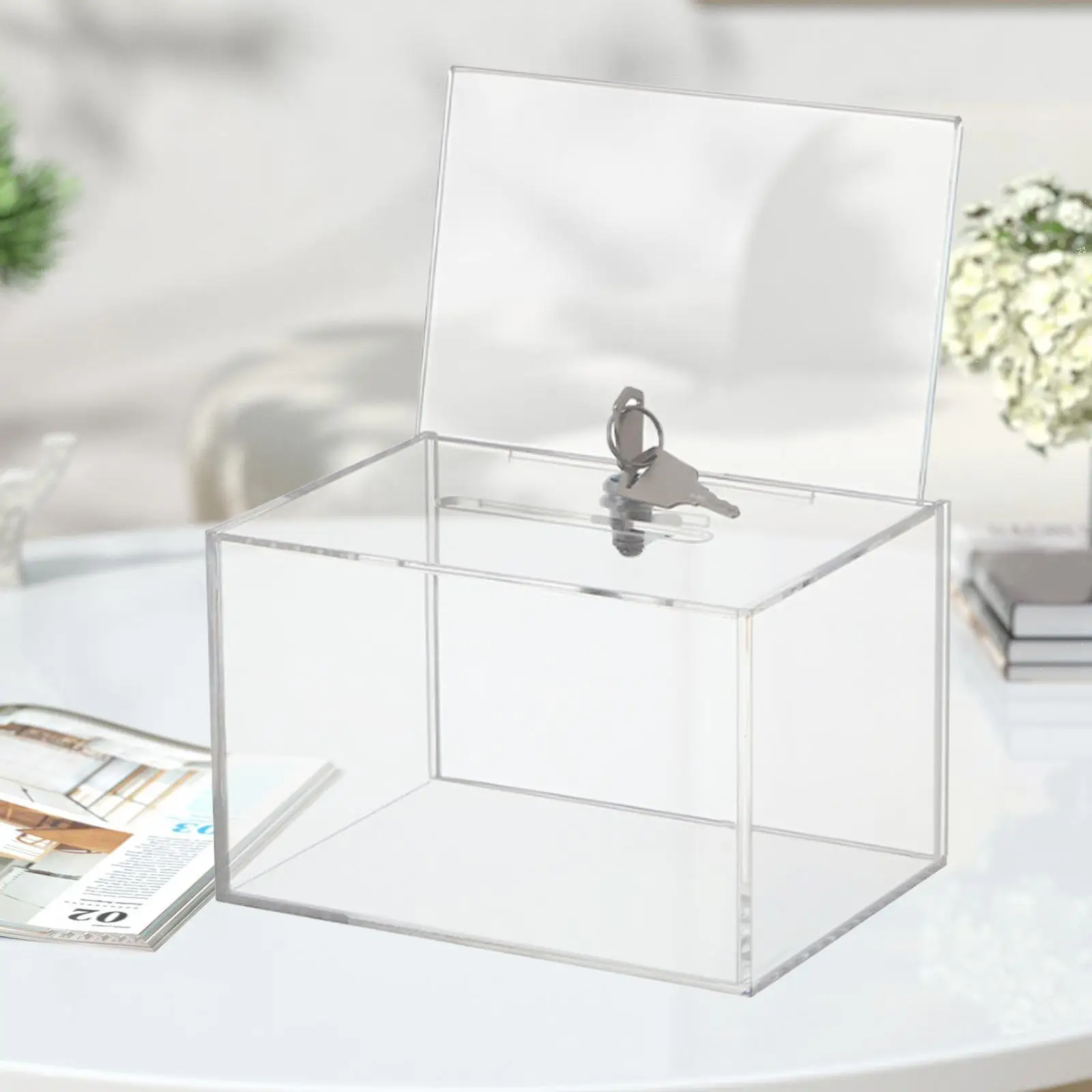 Acrylic Donation Box Sign Holder Comment Box Clear Ballot Box Suggestion Box for Conference Business Fundraising Voting Office