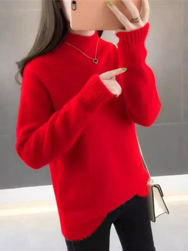 Thiened سترة عالية الياقة المرأة الخريف الشتاء جديد Sle محبوك Personali تنوعا Godd Sle منتصف طول فضفاض صالح #5