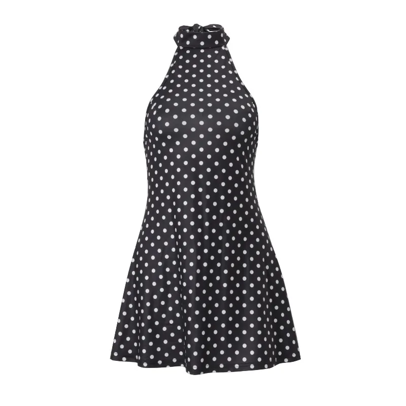 Elegantes, schulterfreies Minikleid mit Polka-Dot-Muster, ärmellos, rückenfrei, hohe Taille, Neckholder, Y2K-Sommermode, Club-Party, Damenkleid – Detail 24