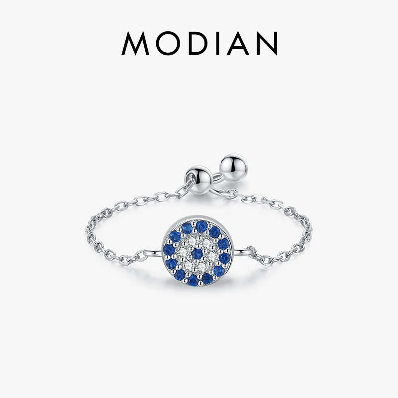 MODIAN Pure 925 Sterling Silver Blue Eyes Ring For Women Adjustable Link Chain Fashion Ring Fine Jewelry Birthday Gifts Anel