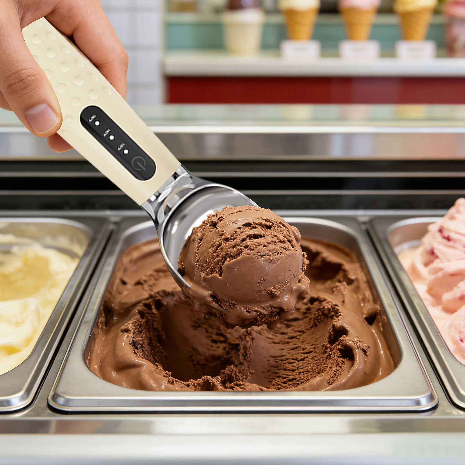 Heated Ice Cream Scoop Electric Ice Cream Scooper Stainless Steel 3 Level Temperature Control Fast Heating Non Slip Handle Easy Clean