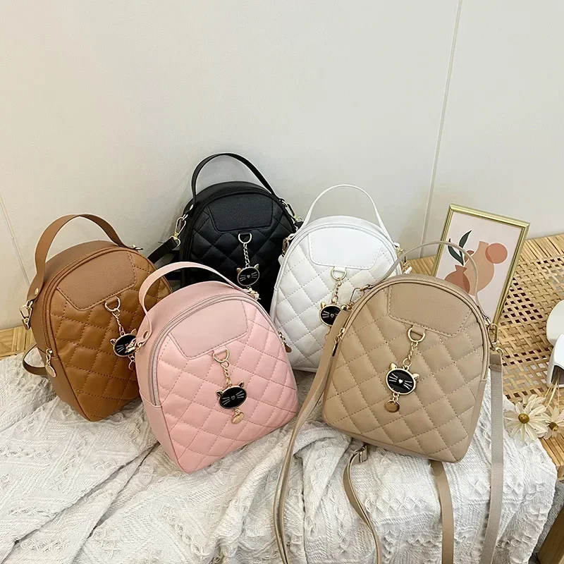 New Fashionable and Magnificent Lingge Embroidered Cat Head Pendant Backpack Personalized Small One Shoulder Crossbody Bag