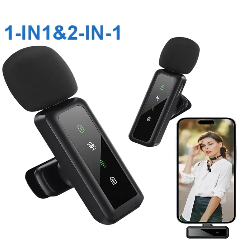 Wireless Lavalier Microphone Portable Audio Video Recording Mini Mic Adapter for iPhone Android Live Broadcast Gaming Phone Mic