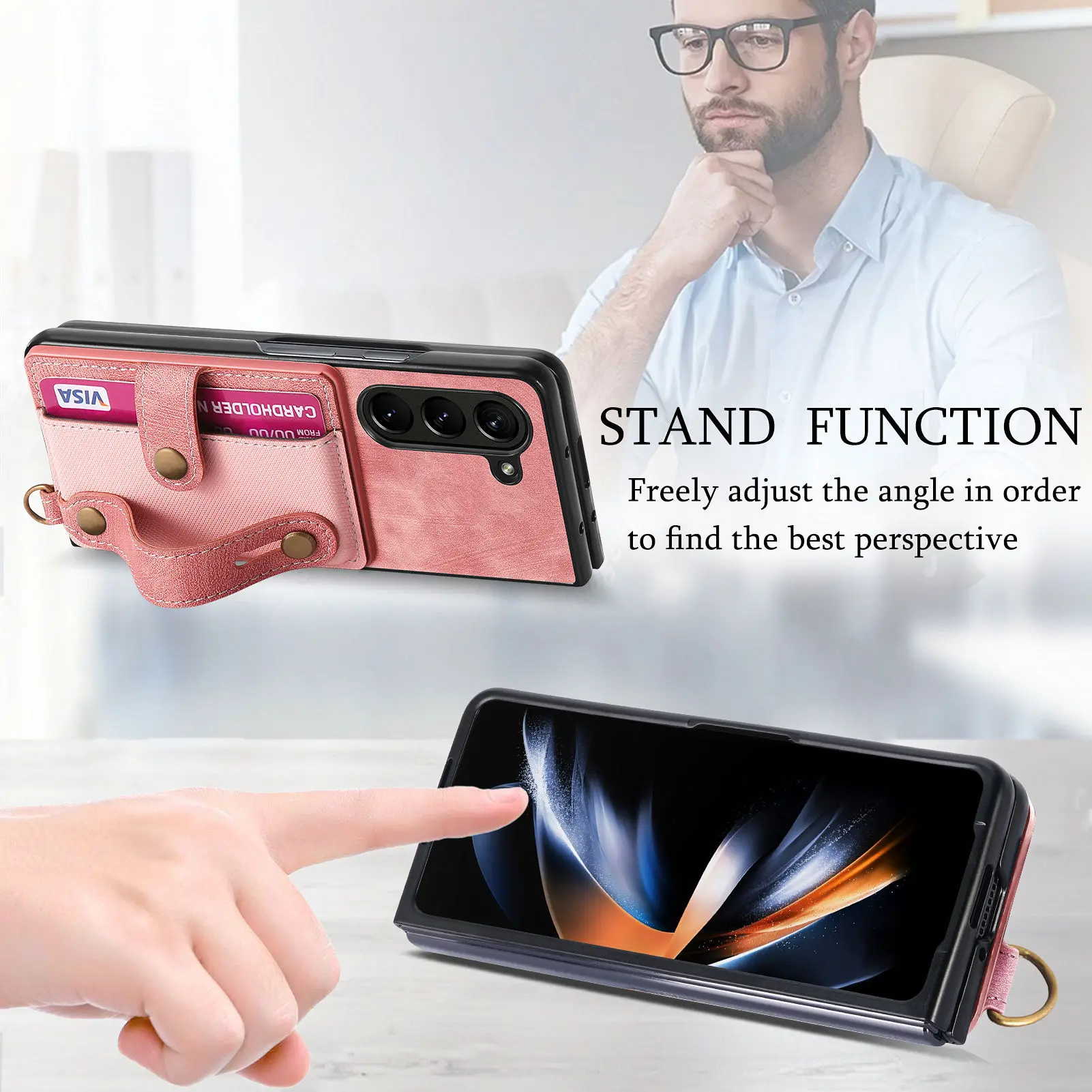 PU Leather Phone Case for Samsung Galaxy Z Fold 7 6 5 4 3 zfold7 zfold6 Card Storage Wallet Protective Cover with Lanyard XL003 view 4