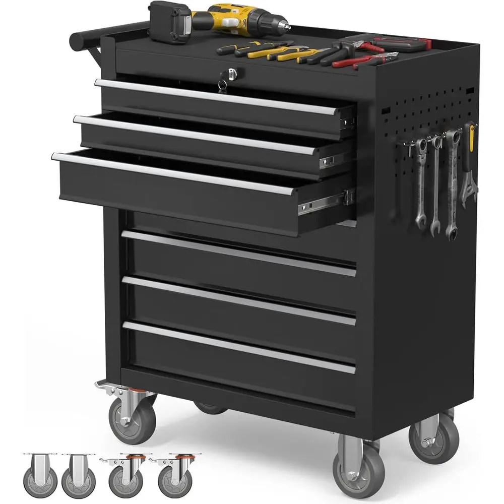 

Portable 7-Drawer Tool Chest with Lockable Storage for Garage, Workshop, and Repair Shops (Black)