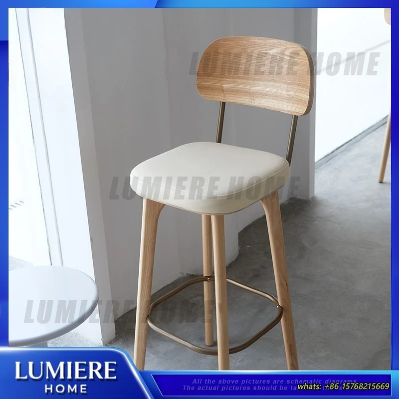 Scandinavian Wooden Dining Chair for Home and Cafe Bar Stool with Backrest Modern Design High Back Solid Wood Kitchen Chair