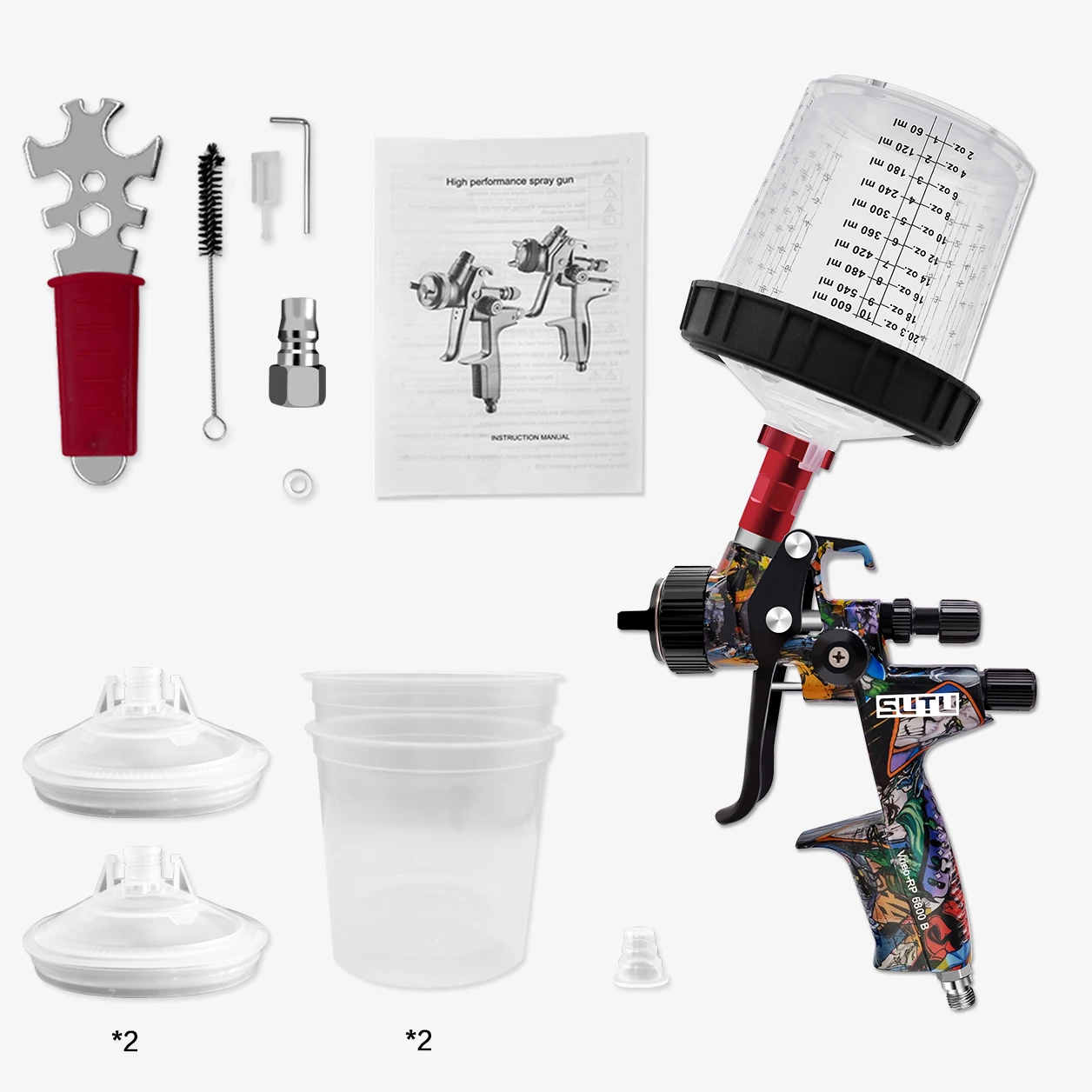 Sutu 5800 Pneumatic Spray Gun 1.3mm Stainless Steel Spray Nozzle 600ml Pot Car Furniture Spray Paint Clear Atomization