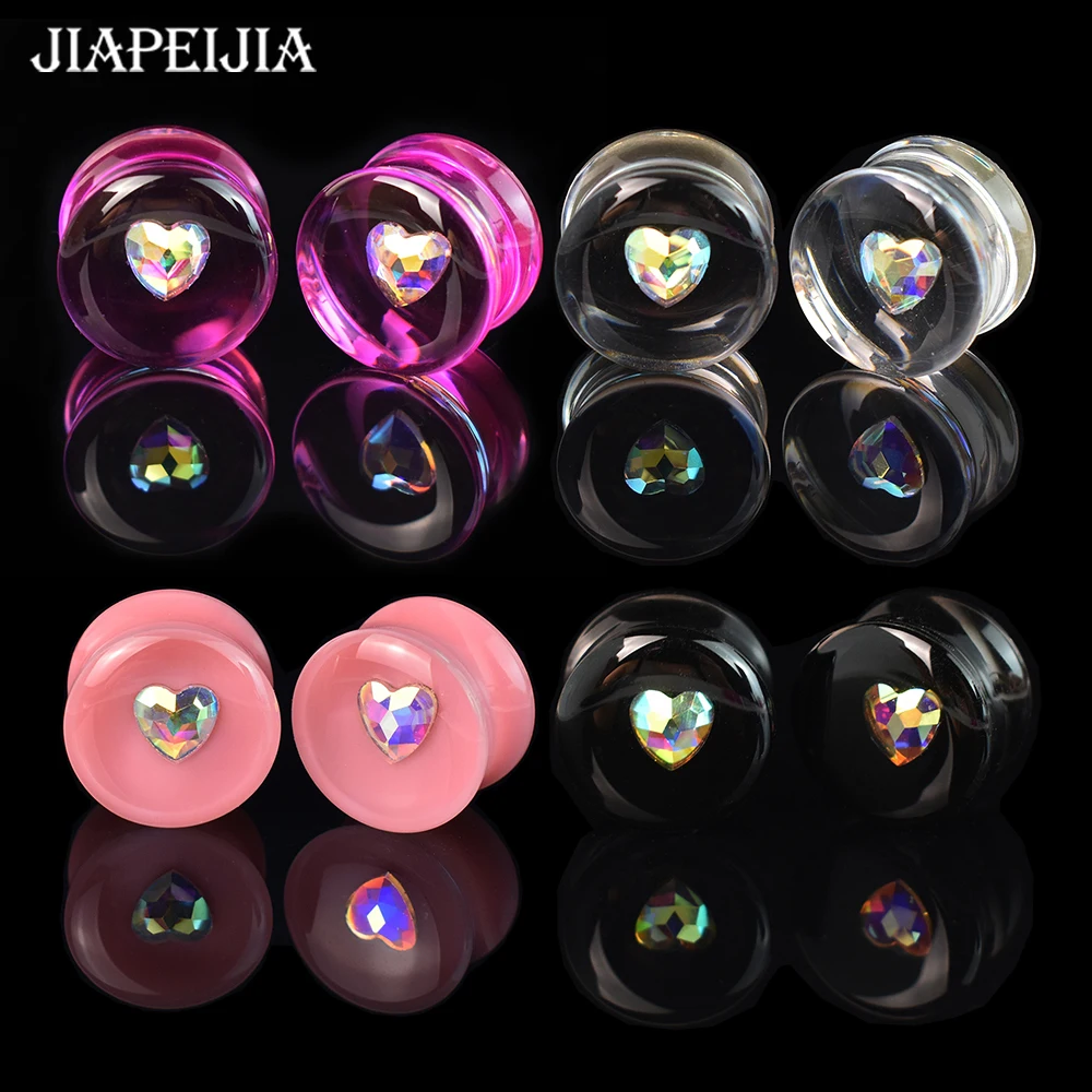 Dilatadores de oreja con forma de corazón para hombres y mujeres, 2 piezas, 6-30mm, dilatadores de doble campana, expansor de oreja, Piercing corporal, joyería