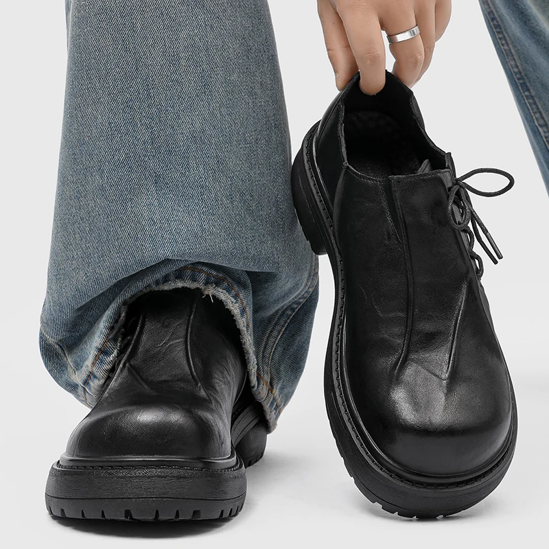 

Cleanfit Men's oes Briti Sle Casual Leather oes Bla из сложенной кожи с большой головой для поездок на работу Trendy oes Удобный