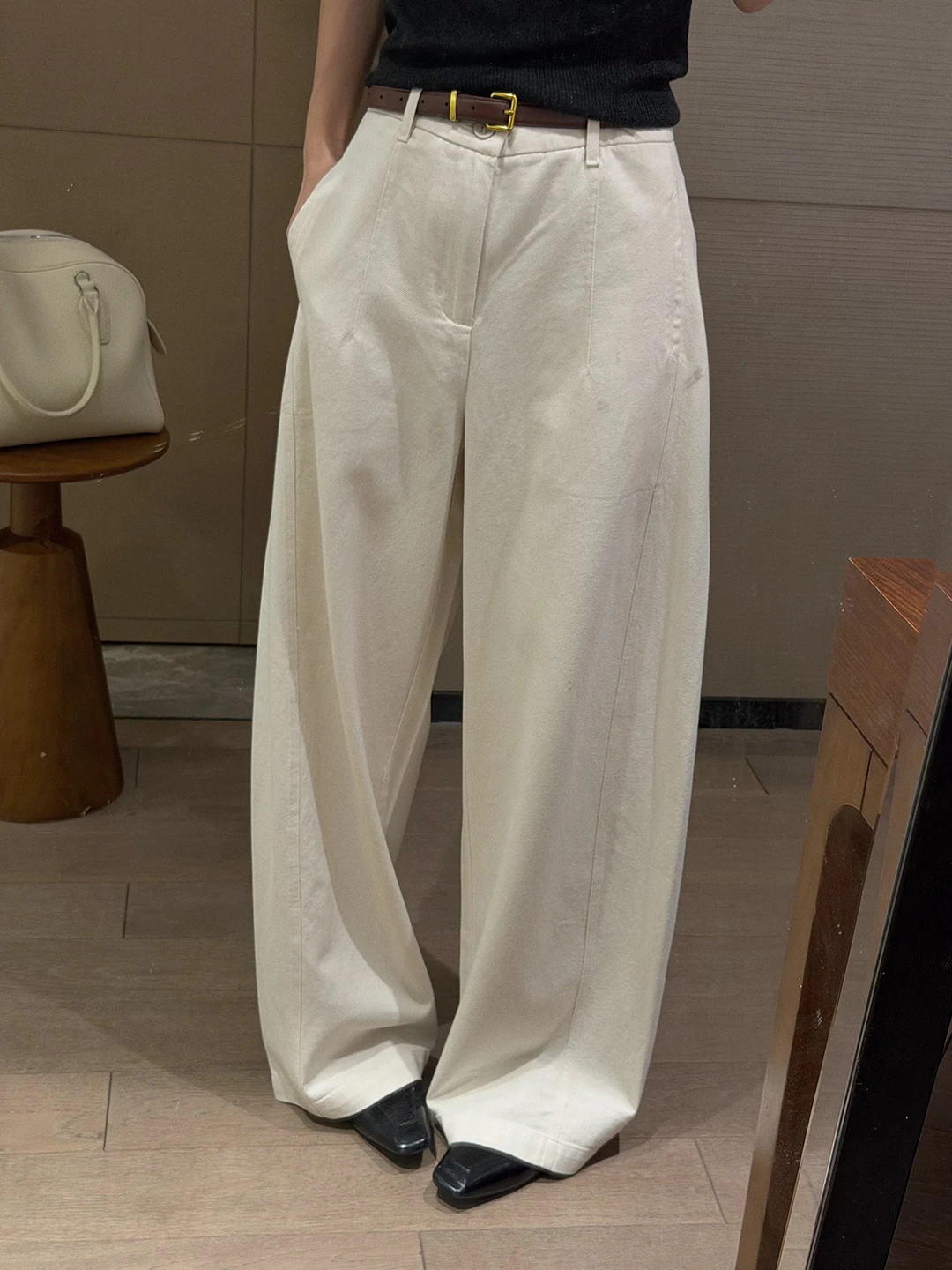 

Pure Color Women's Wide Leg Jeans Floor Length Loose Fit Slimming High Waist Retro Waed Cotton Blend Spring Summer