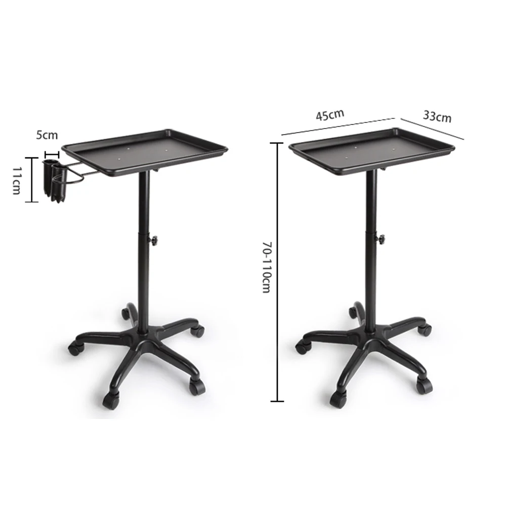 Парикмахерская тележка для инструментов, черный/серебристый подвижный Регулируемый Поднос для инструментов, поднос из алюминиевого сплава