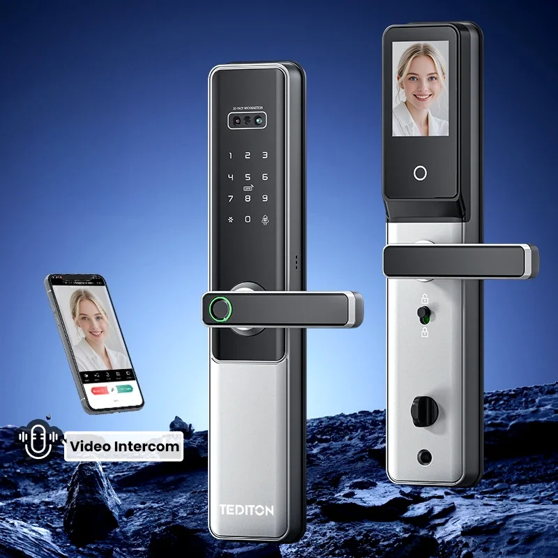 

Tediton Tuya Wifi Cerradura Inteligente Electronic TTlock Blue Digital Door Handle Smart Fingerprint Door Lock With Camera
