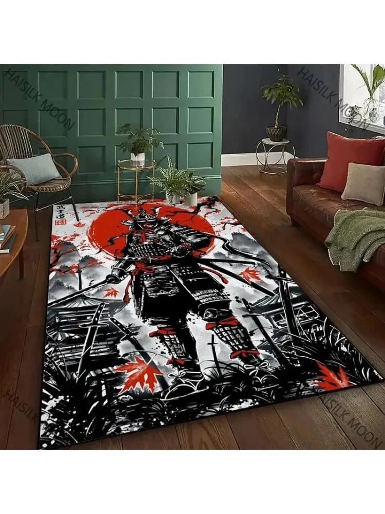 Tapis effet 3D Samurai Warrior – Tapis à thème martial imprimé HD pour chambre à coucher et bureau | Grand tapis de sol antidérapant pour utilisation toutes saisons