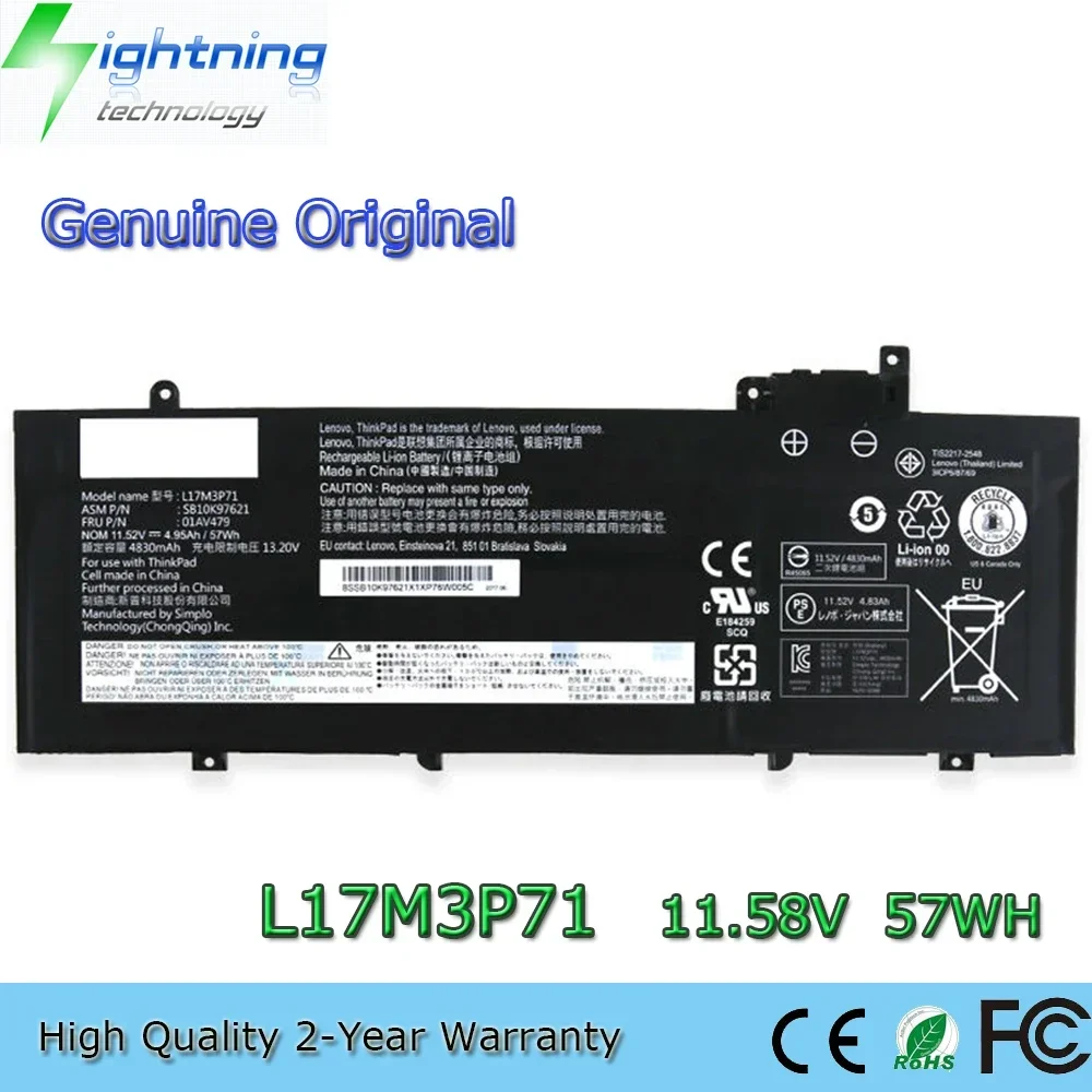 

Новый оригинальный аккумулятор для ноутбука L17M3P71 11,58 В 57 Втч для Lenovo ThinkPad T480s (20L7002XCD) 01AV480 01AV478 L17L3P71 и т. д.