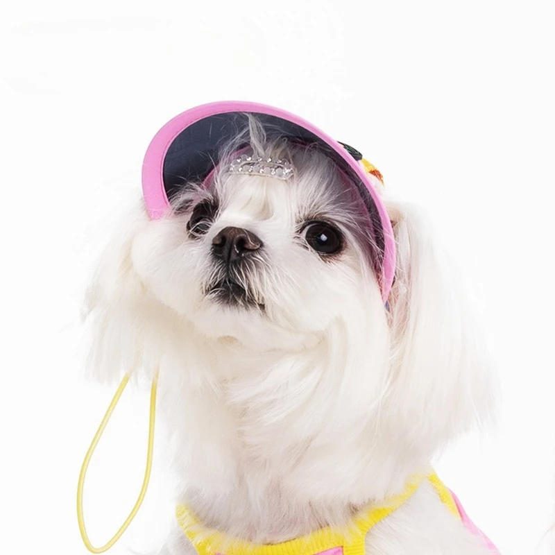 Vintage Floral Print Pet Visor Sun Hat Ear Hole Adjustable Strap UV Protection Summer Outdoor Sun Proof Hat for Small Pets