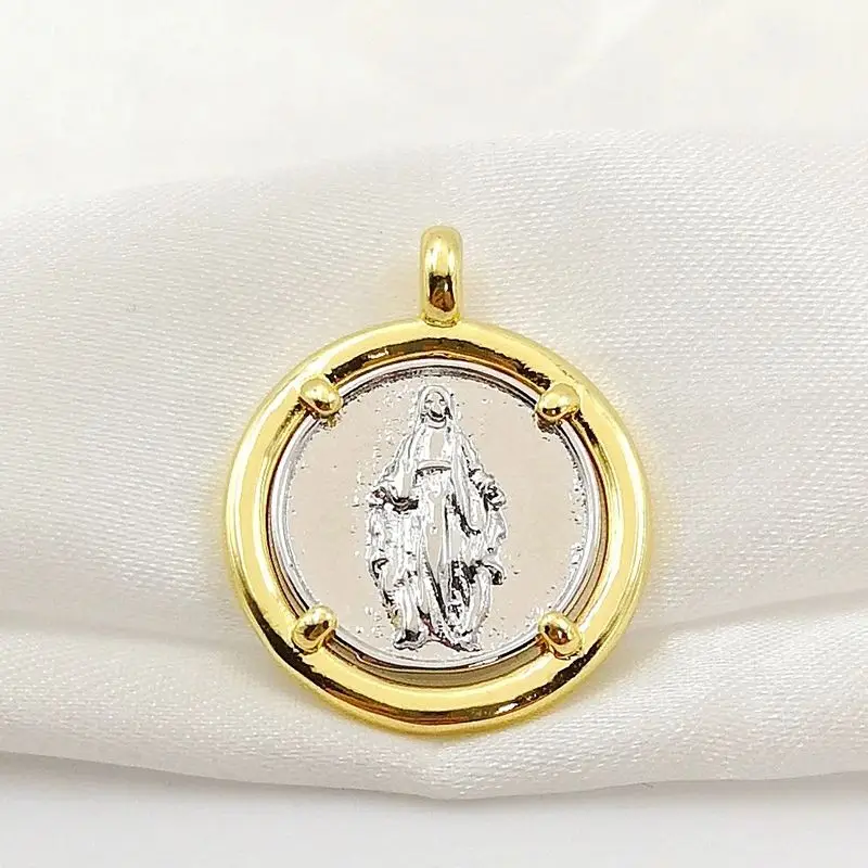 Dijes de medalla religiosa de Nuestra Señora de milagrosa chapados en oro para hacer joyería DIY, colgante de Medalla Milagrosa plateado, regalos de joyería católica