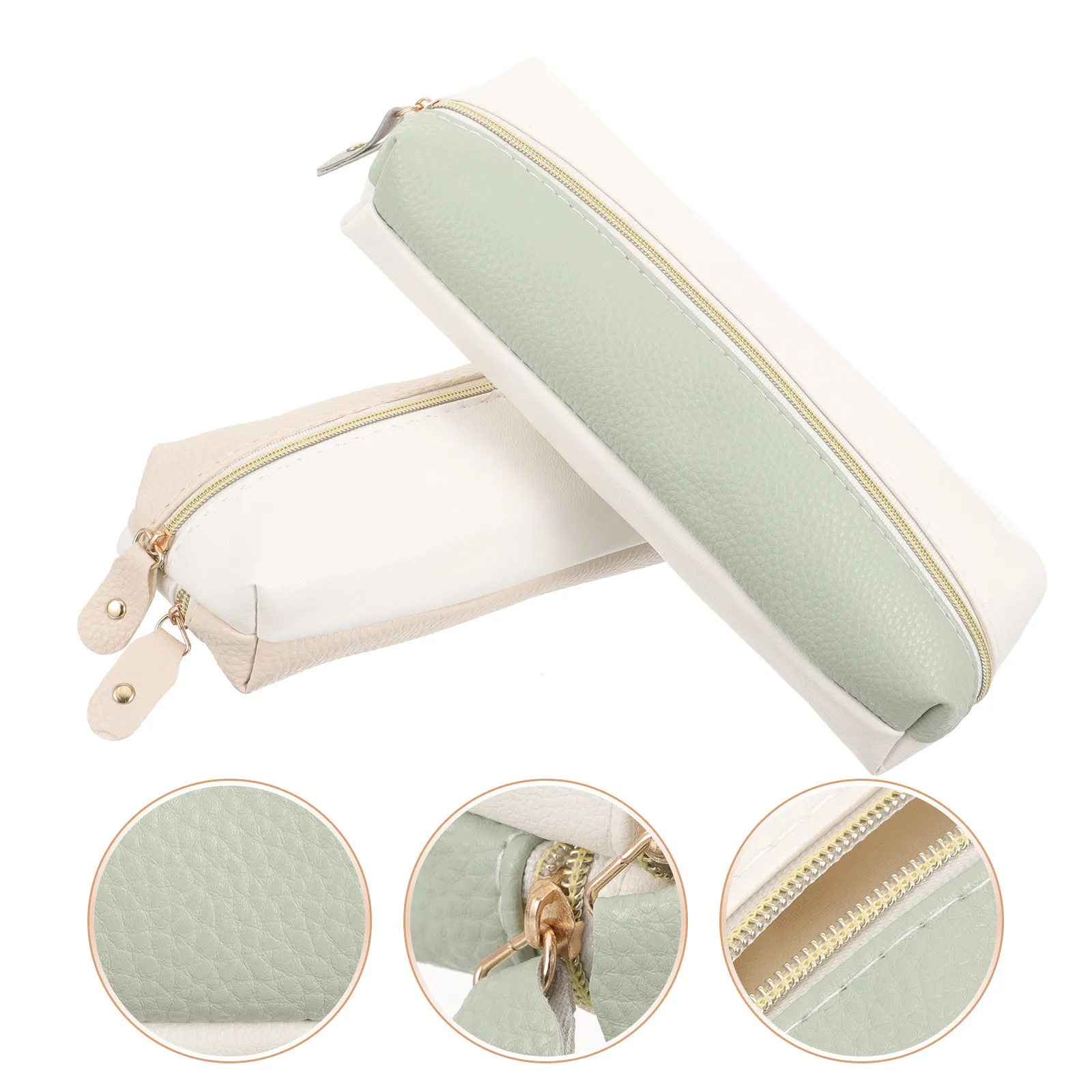 

Компактный пенал из ПУ с двумя молниями, 2 шт., тонкий чехол для ручек, для студентов и офиса, унисекс, органайзер, милый пенал для школы