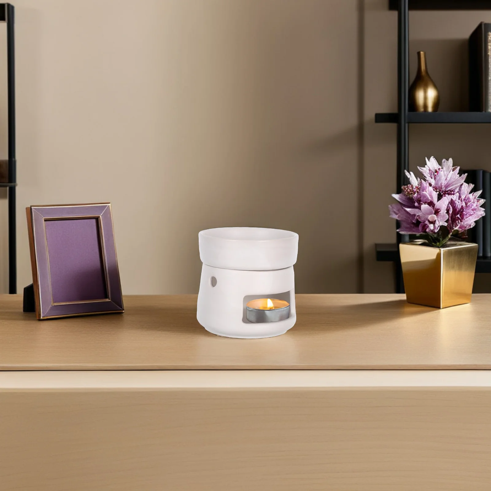 

White Ceramic Essential Oil Diffuser Tealight Holder Removable Tray Wax Melt Burner Aromatherapy Stove Home Bedroom Decor