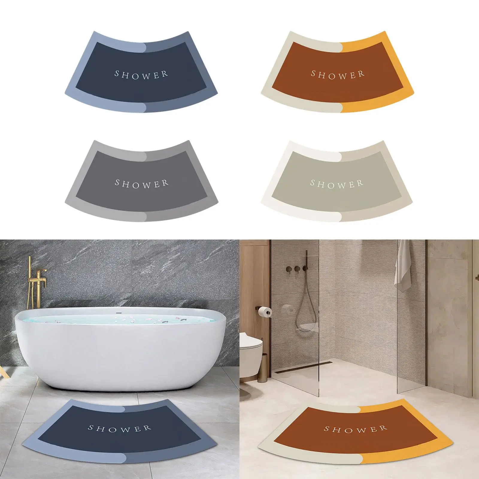 Curved Bath Rug, Bathtub Rug, Toilet Rug Anti Slip Bath Tub Floor Carpet for Quadrant Shower Stall Bathroom Rug Shower Mat