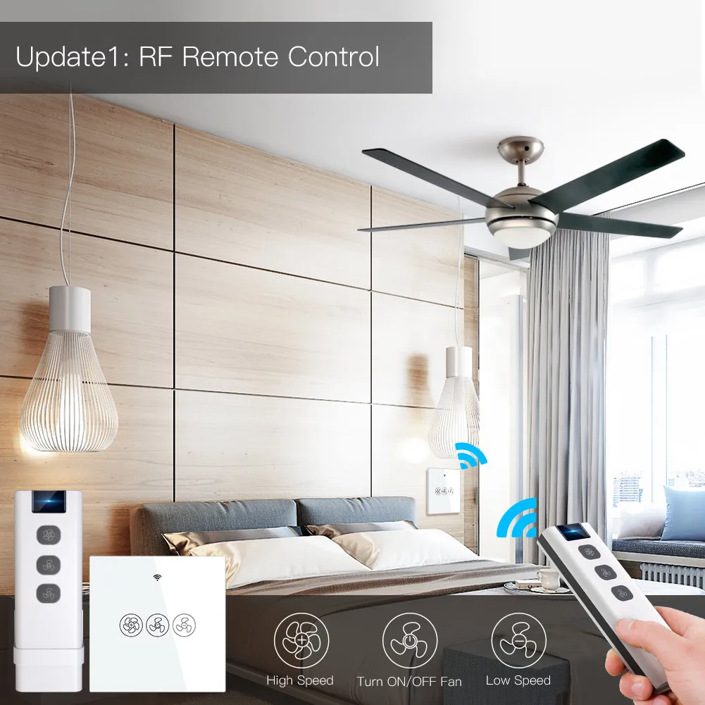 WiFi RF433 Smart Ceiling Fan Switch Smart Life/Tuya App 2/3 Way control Wireless Remote Control Works with Alexa and Google