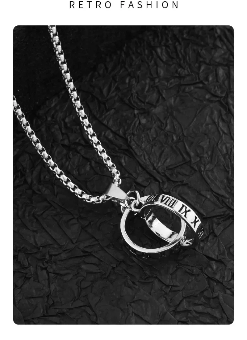 Kalung cincin ganda, tebal dan individual, kalung pelajar pria trendi, liontin baja titanium huruf pria