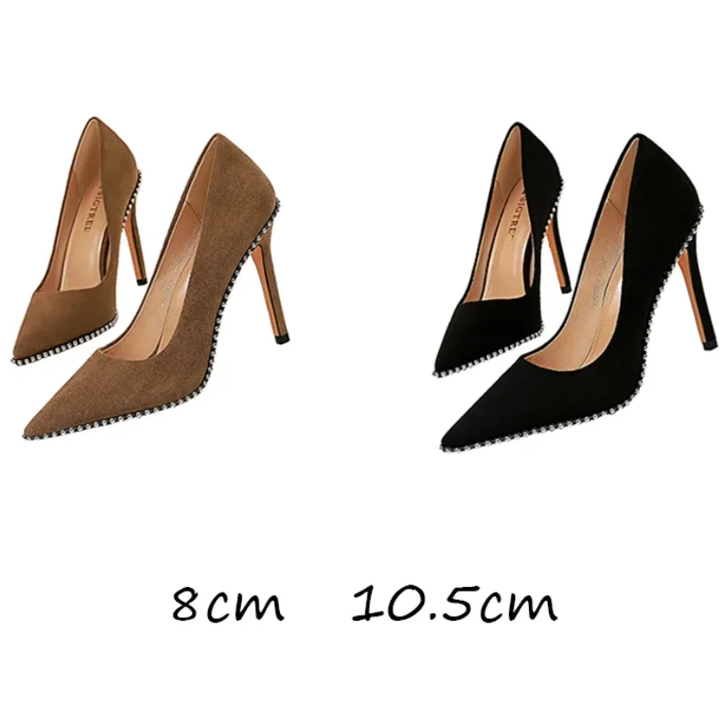 Fashion Women 8cm 10.5cm Extreme High Heels Sexy Rivets Club Shoes Lady Vintage Khaki Low Heels Party Suede Flock Event Pumps