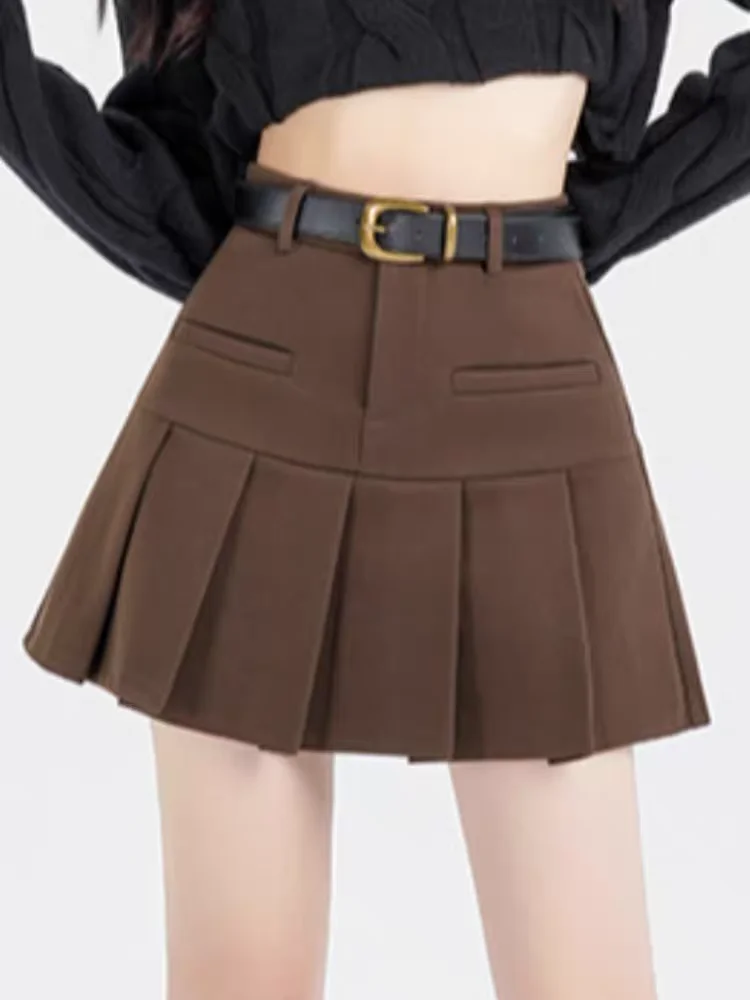 

2025 Pleated Mini Skirts for Women, High Waist Tweed A-Line Skirt, Chic & Slimming Short Skirt for Petite Figure in Fall Winter