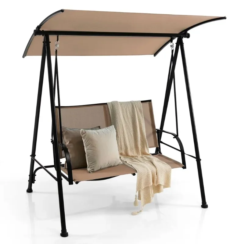 

2-Seat Patio Swing Porch Swing with Adjustable Canopy for Garden Dark